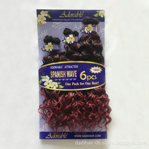 Adorable synthetic hair weaves Spanish Wave 6 Bundles/lot 16"-20" Unprocessed Brazilian Bouncy Curly Hair extensions dropship